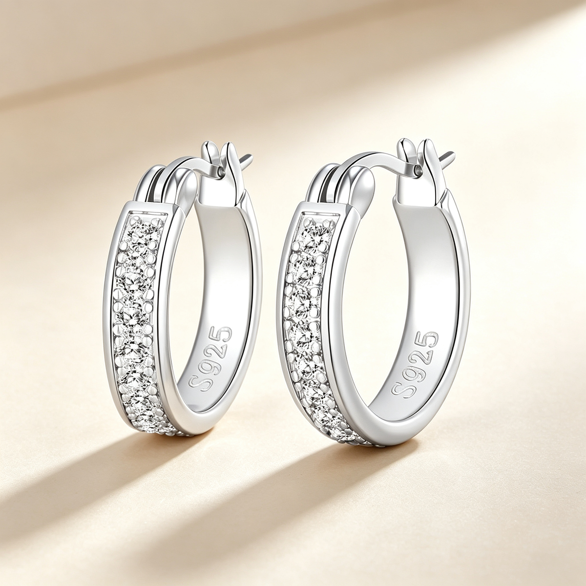 Silver CZ Pave Hoop Earrings
