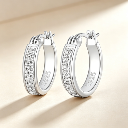 Silver CZ Pave Hoop Earrings