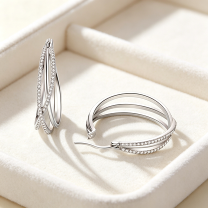 Silver Crossover CZ Hoop Earrings