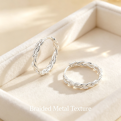 Silver Braided CZ Hoop Earrings