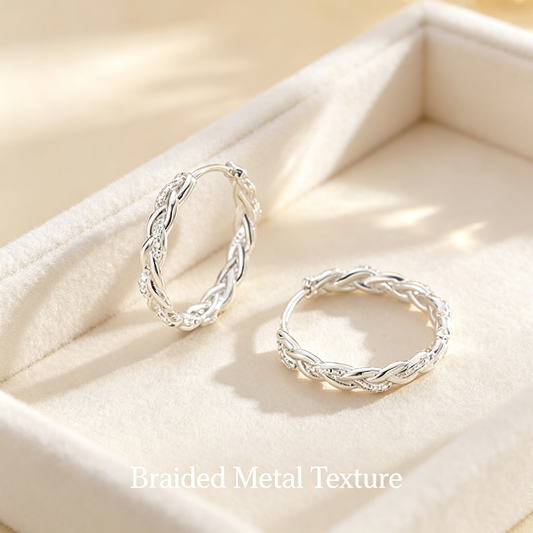 Silver Braided CZ Hoop Earrings