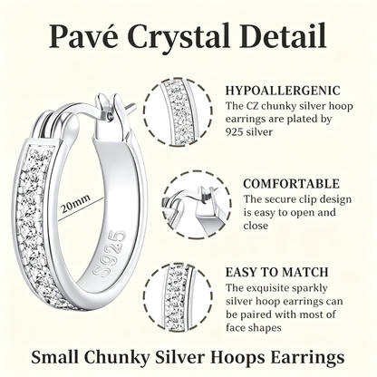 Silver CZ Pave Hoop Earrings