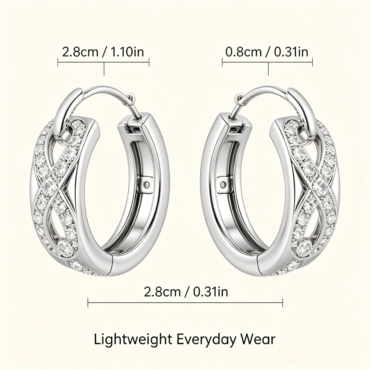 Silver Crossover CZ Hoop Earrings