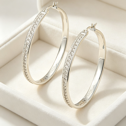 Silver CZ Pave Hoop Earrings