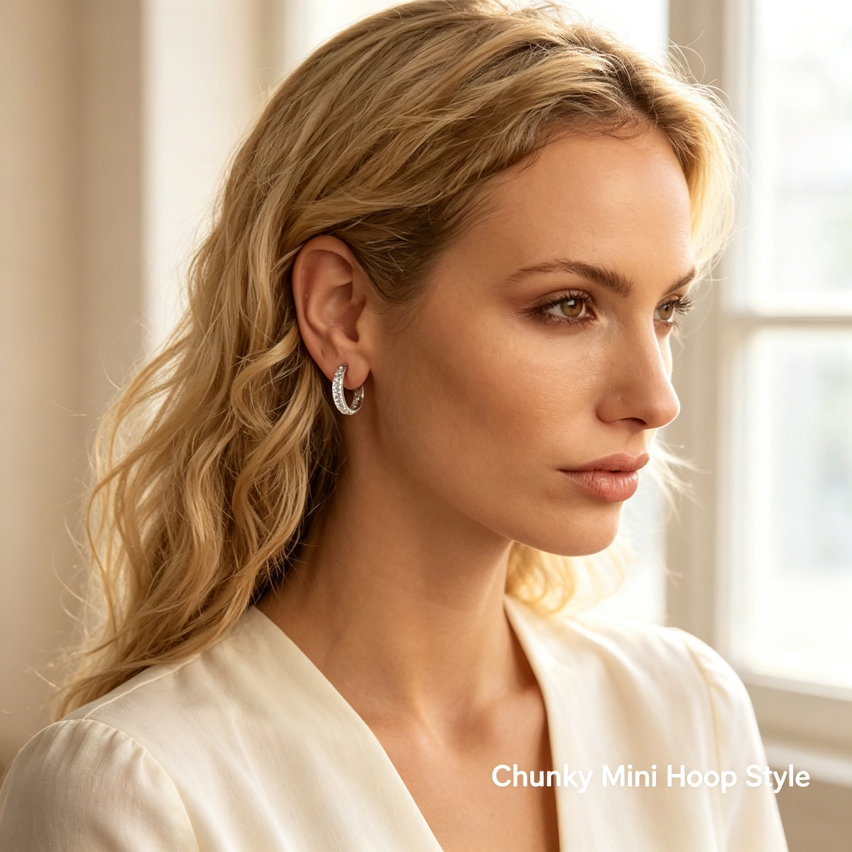 Silver CZ Pave Hoop Earrings