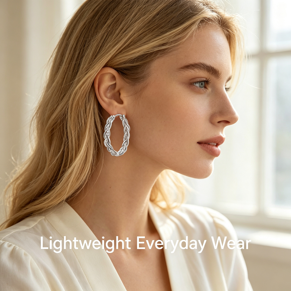 Silver Braided CZ Hoop Earrings