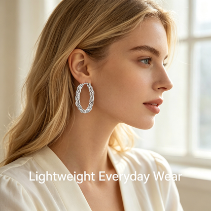Silver Braided CZ Hoop Earrings