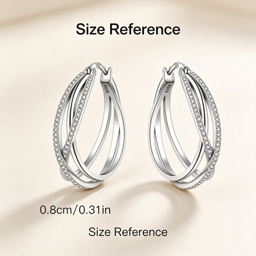 Silver Crossover CZ Hoop Earrings