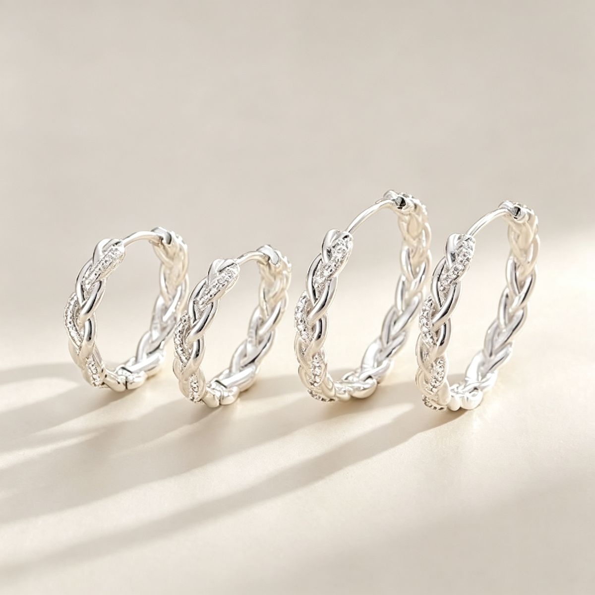 Silver Braided CZ Hoop Earrings